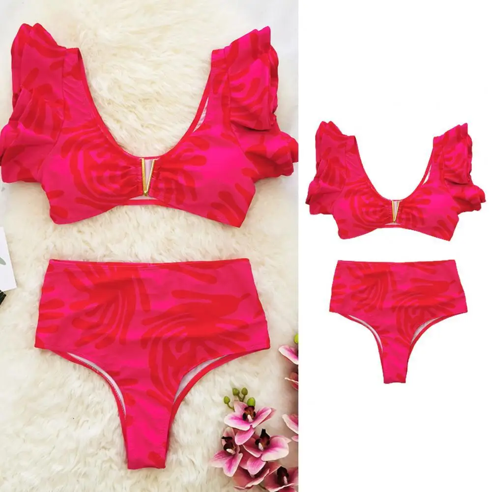 

Comfy 1 Set Stylish Ruffle Design Women Swimwear Two Piece Women Swimwear Comfortable for Party