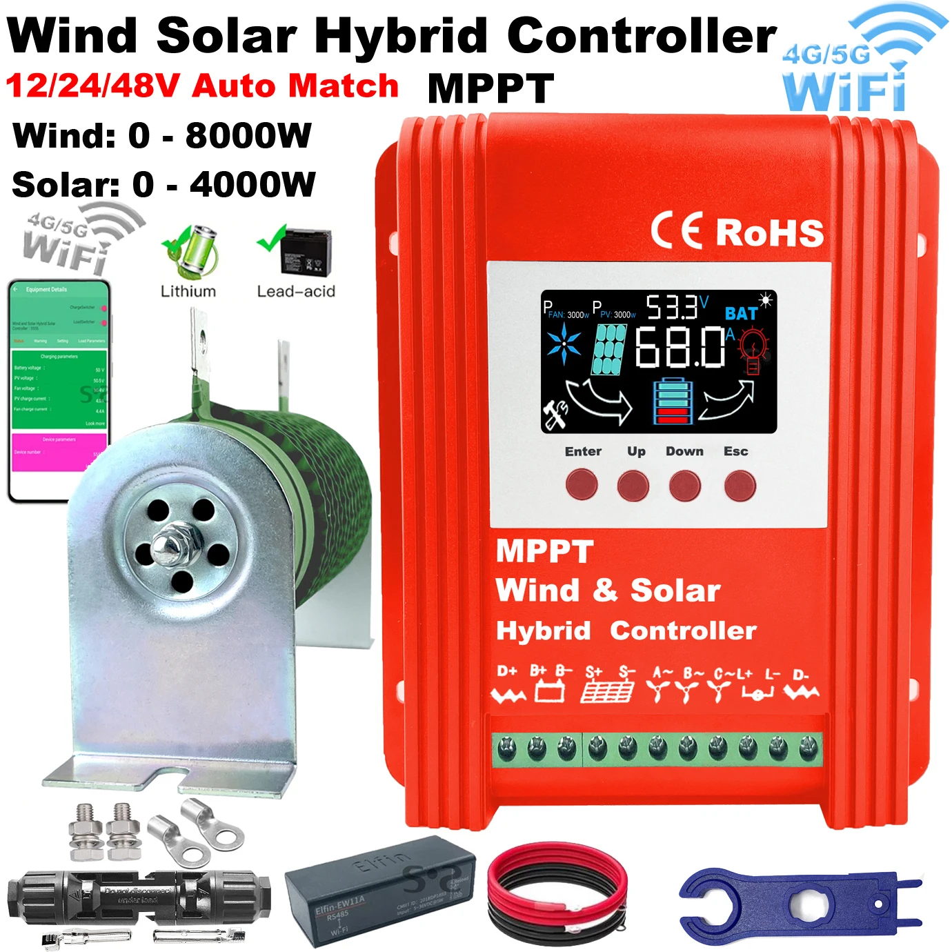 

12V 24V 48V 6000W Hybrid Wind Solar Charge Controller MPPT Battery Equalizer 80A 100A 160A For Lifepo4 Lithium other Battery