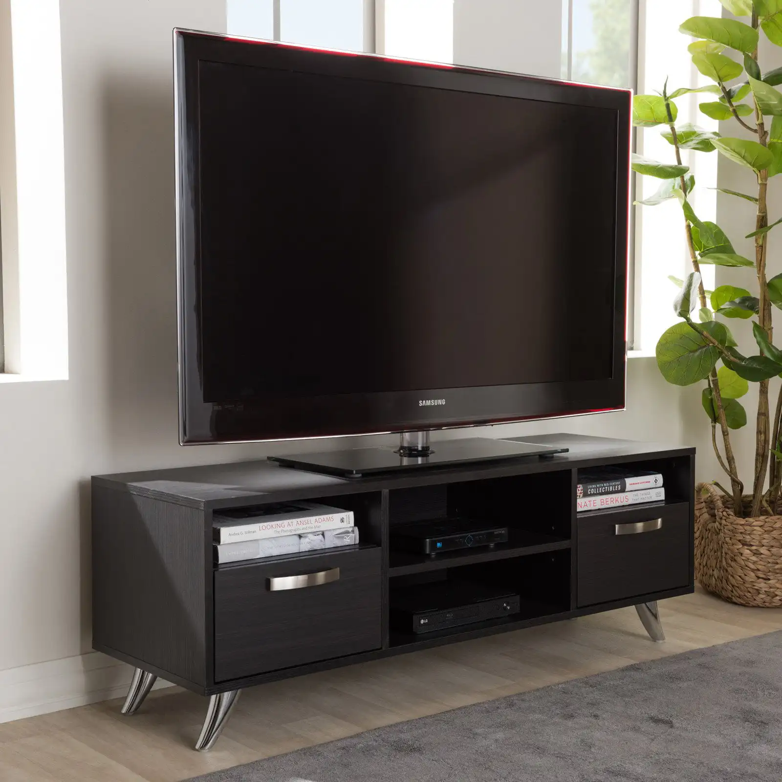 

Modern and Contemporary Espresso Brown Finished Wood TV Stand
