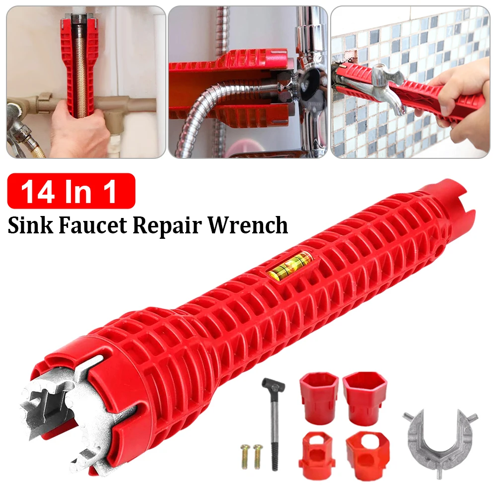 

Portable 14 In 1 Flume Wrench Anti-Slip Faucet And Sink Installer Plumbing Repair Installation Removal Tools For Bathroom
