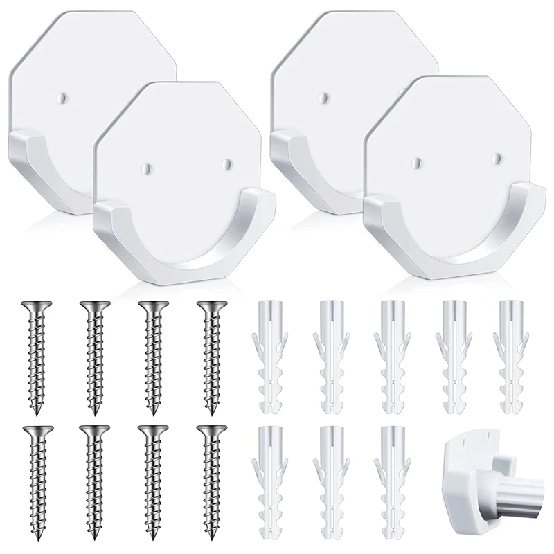 

4 Pieces White Shower Rod Wall Mount Holder Shower Curtain Rod Mount Holder Adhesive Shower Rod Retainer Bathroom Shower