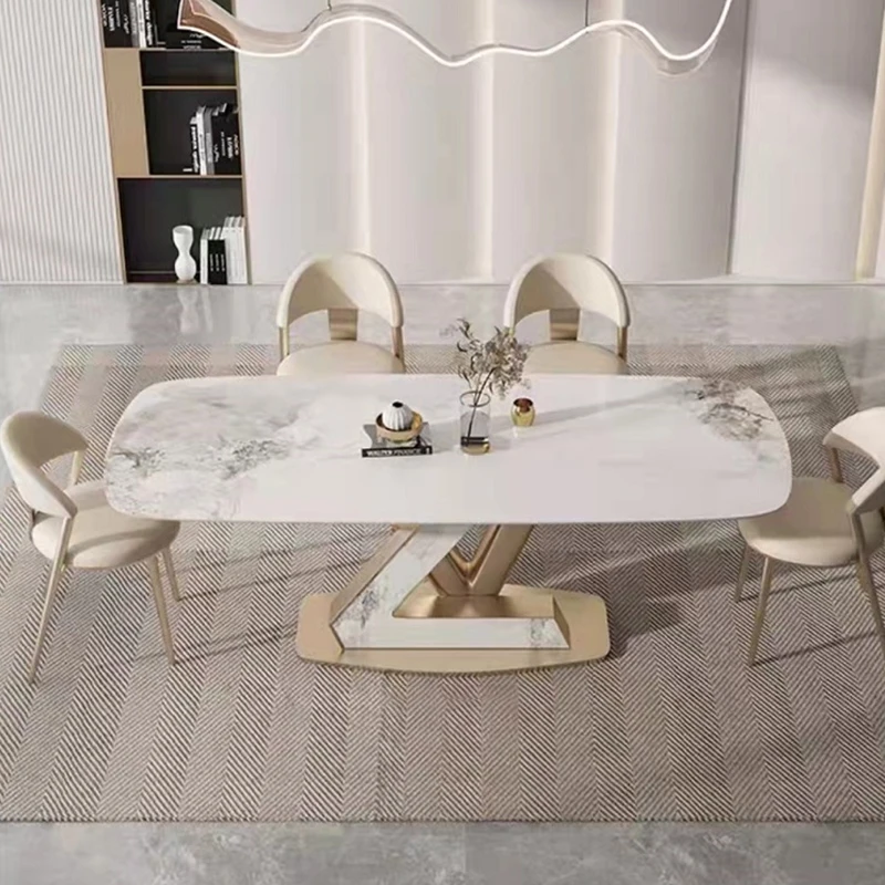 

Luxury Modern Slate Dining Table Set Stainless Steel Gold Desk Dining Tables 4 6 Chairs Manicure Mesa De Cocina Home Furniture