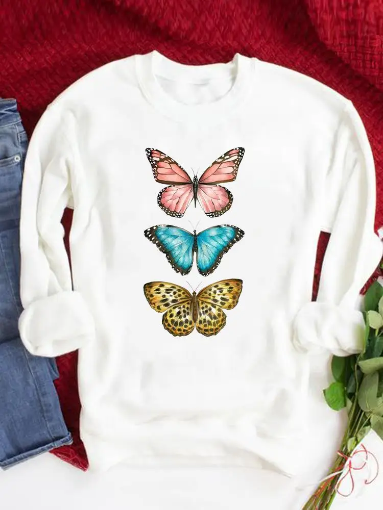 

Трендовая Повседневная Женская одежда в стиле бабочки с круглым вырезом, свитшоты с графическим принтом, пуловеры с принтом для осени и вес...