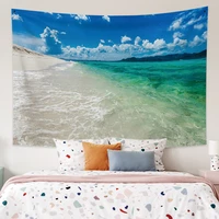 sea beach ocean landscape tapestry blue sky cloud wall hanging blanket bohemian room home decor wall carpet beach mat polyester