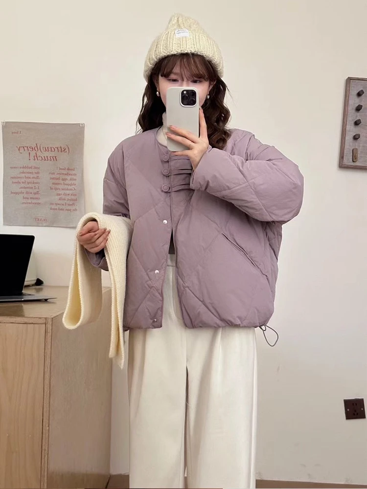 Осень и зима Новый пуховик с круглым вырезом для женщин китайский Sle Пряжка