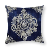 throw pillow cover 18x18 inch cream floral moroccan pattern on deep indigo ink polyester new printed square slipover pillowcase