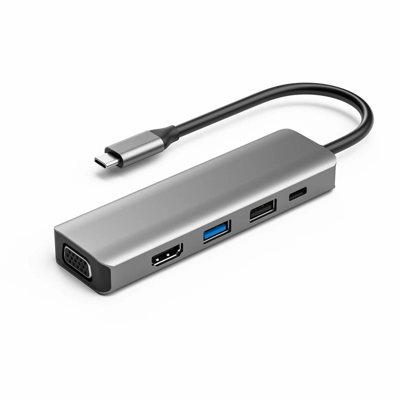 

8 In 1 USB Hub Adapter, Type C To 4Kx2k@30Hz HDMI-Compatible VGA USB 3.0 Docking Station SD/TF Card Reader, TS08