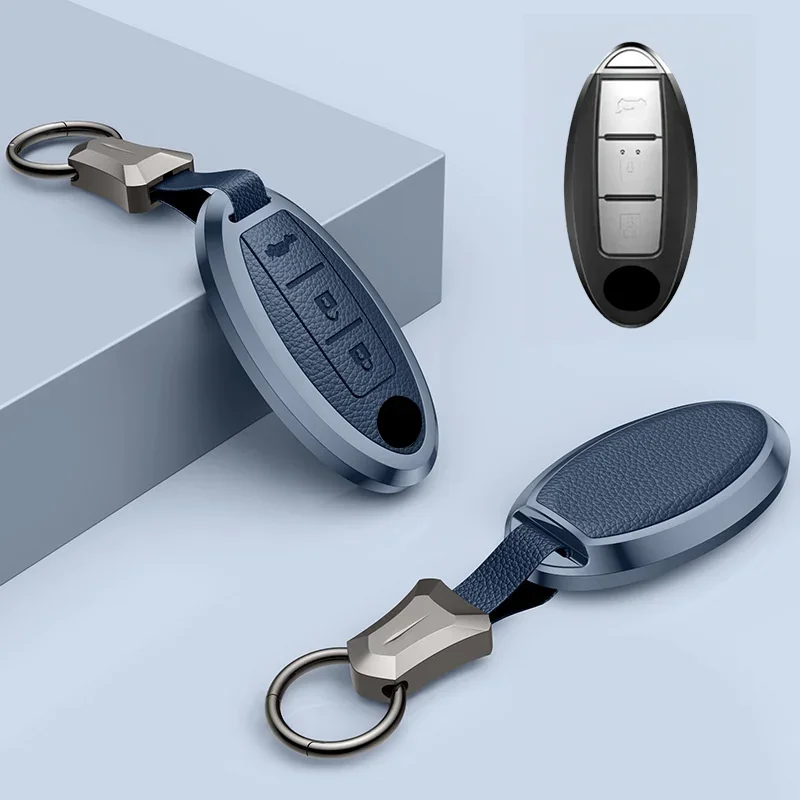 Кожаный чехол для автомобильного ключа из алюминиевого сплава Nissan Qashqai 370Z March Pulsar