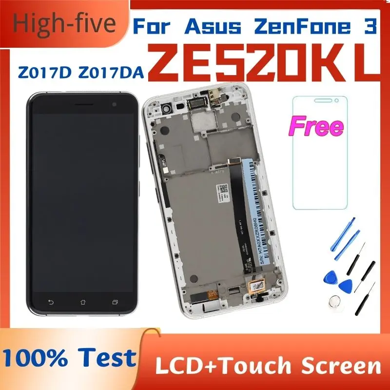 ЖК-дисплей 5,2 дюйма для ASUS Zenfone 3 ZE520KL, Z017DA, Z017DB, Z017D, сенсорный экран с дигитайзером в сборе + рамка с бесплатными инструментами ZE520KL