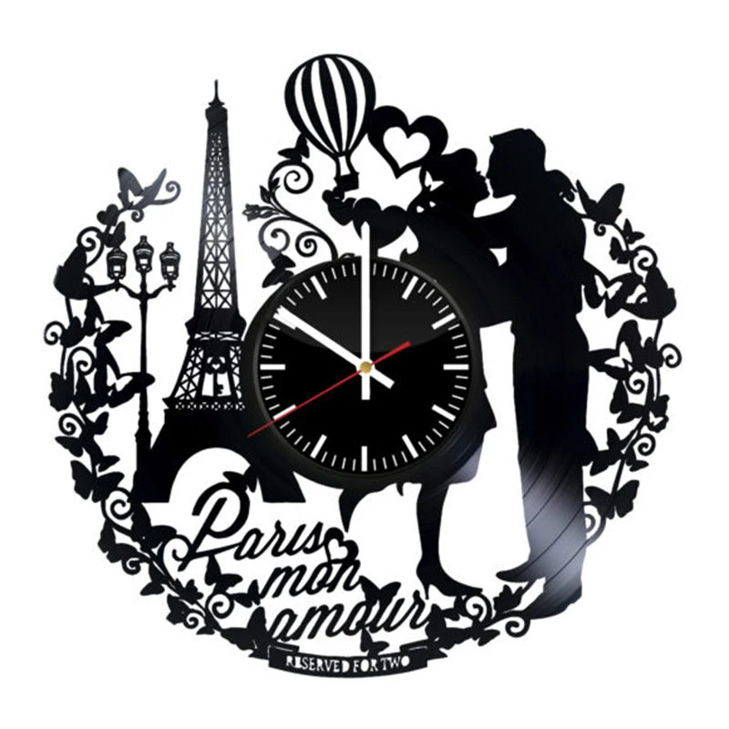 

PARIS FRANCE MON AMOUR HANDMADE VINYL RECORD WALL CLOCK DECOR 3D Decorative Hanging Art Decor Clock