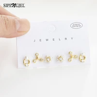 sipengjel 6 pcs fashion pearl stud earrings set small metal round piercing stud earrings for women jewelry gift
