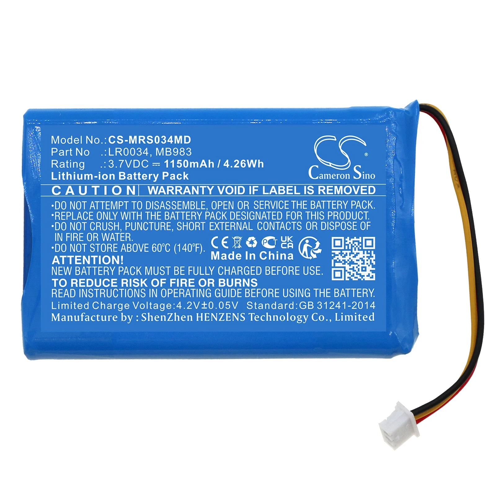 

CS Medical Battery 1150mAh MIR 970085 MB983 PBT LR0034 Spirodoc Spirometer Spirobank II Smart BLE Spirometer
