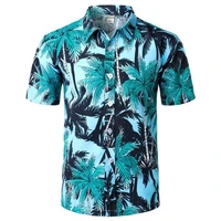 summer hawaiian unisex shirt for men clothing 3d palm tree print mens short sleeve v neck single breasted tops oversized shirt