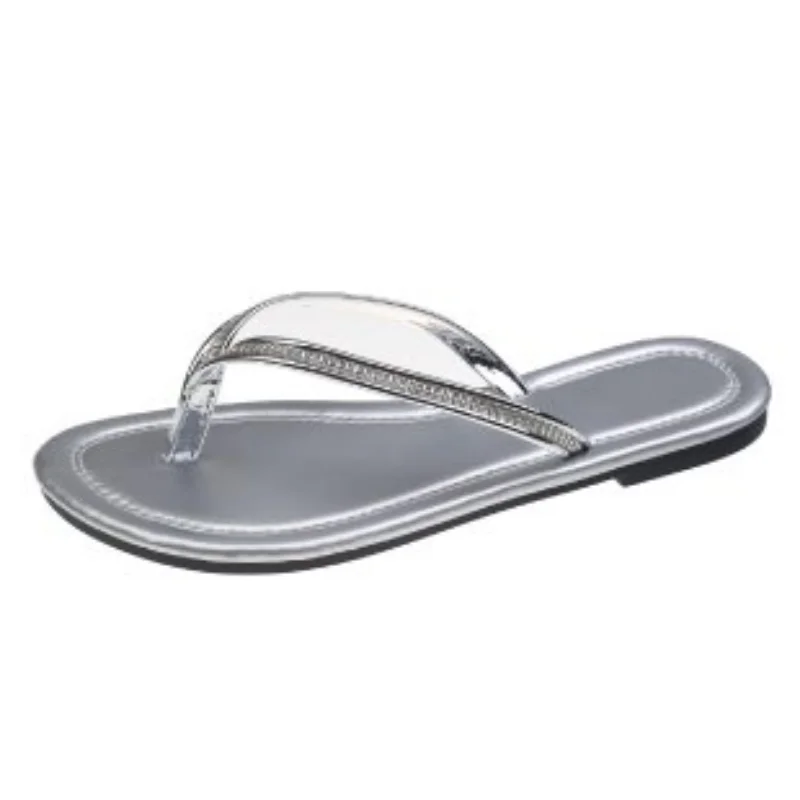 

2023 New Spring Herringbone Slippers Women's Korean Flat Bottom Rhinestone Slippers Casual Large External Wear Slippers Women