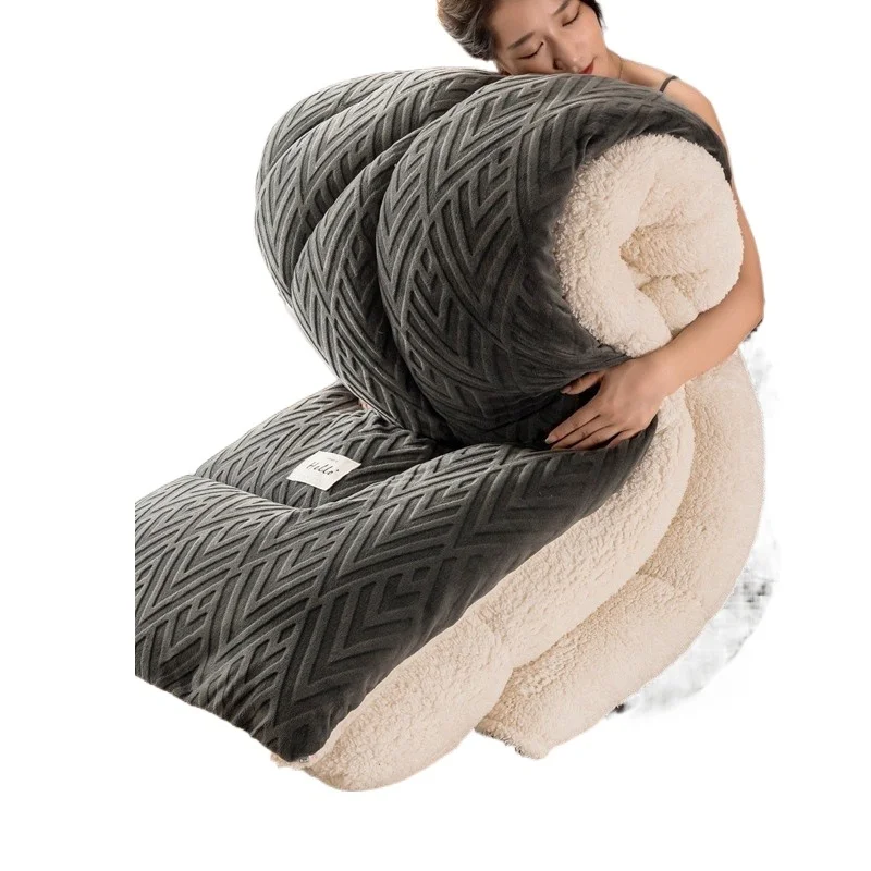

Luxury lamb quilt winter comforter thickened and warm 5kg winter soft thick quilt plus velvet core double cotton blanket