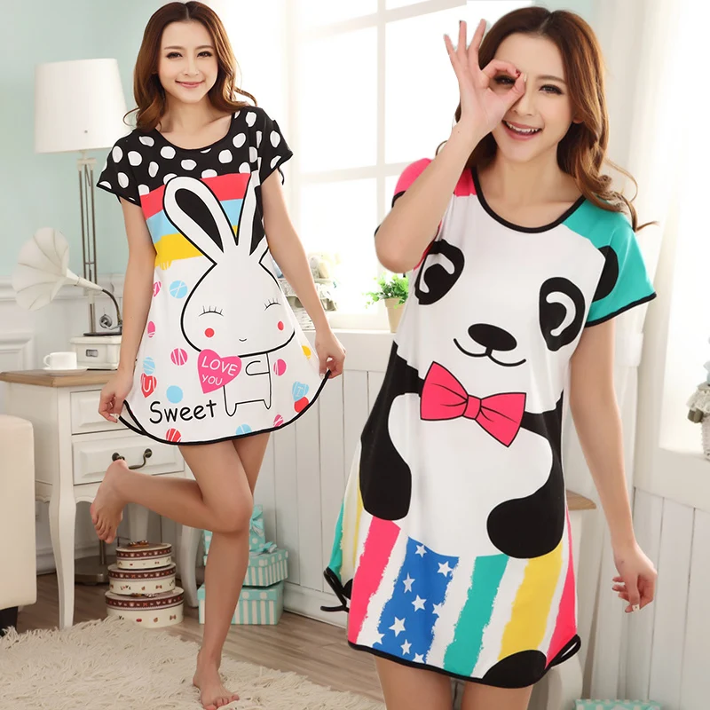 

Summer Nightgowns O-neck Cute Cartoon Women's Sleepwear Nightwear Sleep Nightdress Home Dress Fashion