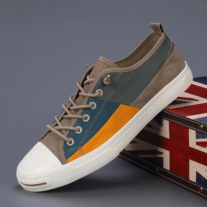 

2023 New Mixed Colors Fashion Men's Canvas Shoes Breathable Low Cut Casual Sneakers Men Comfortable Flat Vulcanized Shoes Man