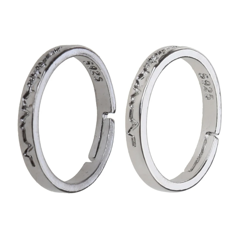 

Lover Heart Ecg Open Ring Wedding Bands Forever Love Jewelry Gift for Couples 2x