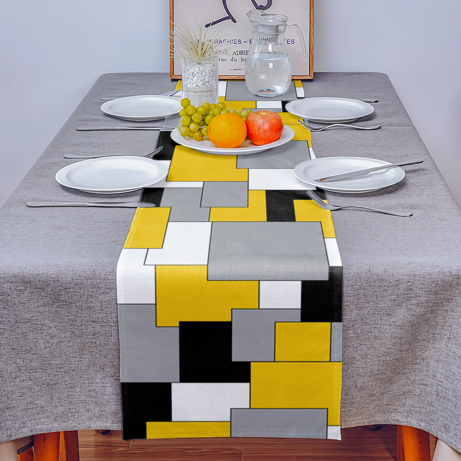Yellow Mosaic Color Abstract Art Table Runner Luxury Wedding Decoration Cover Christmas Tablecloth |