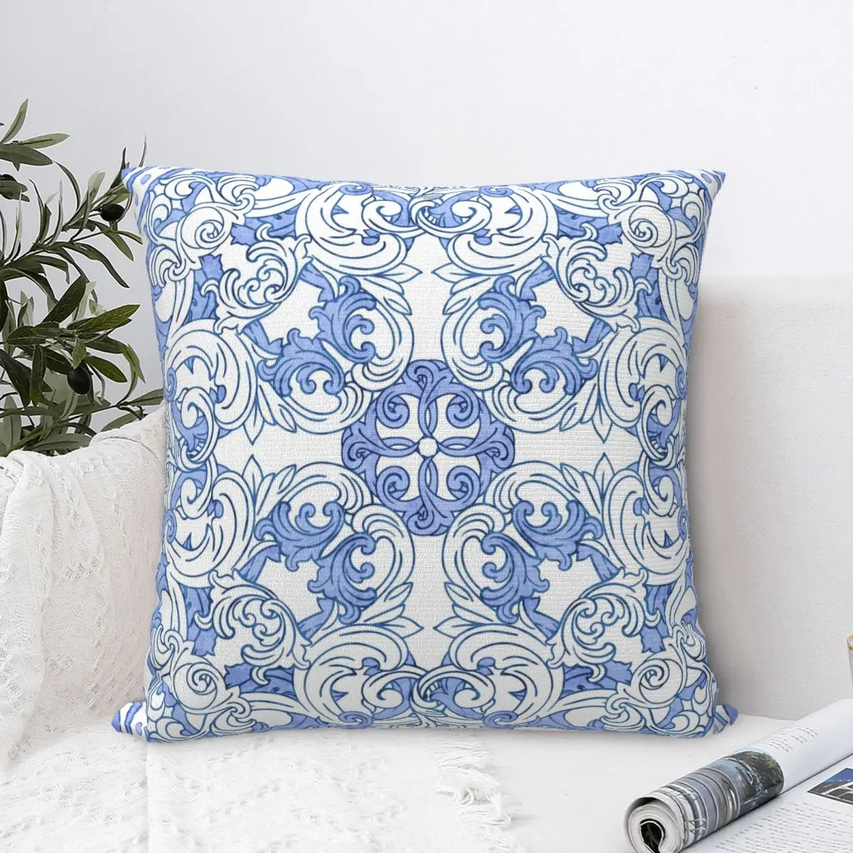 

White Flower Throw Pillow Case Classic Russian Pattern The Tone Is Wonderful And The Composition Is Unique Cushion Home Sofa