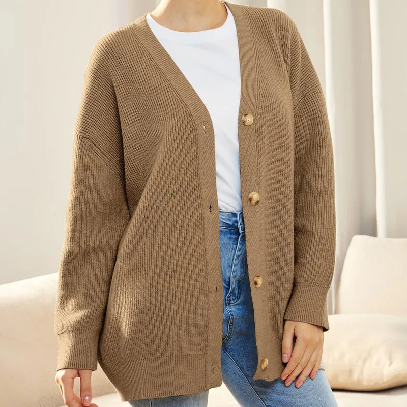 Женские свободные свитера осенне-зимняя одежда однотонные теплые вязаные