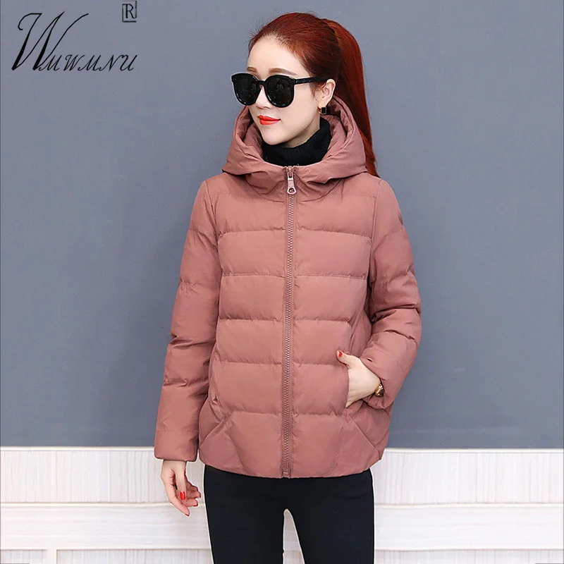 

Casual Hooded Cropped Padded Jacket Women New Winter Zipper Oversize 5XL Cotton Quilted Coat Basic Solid Snow Wear Warm Parkas