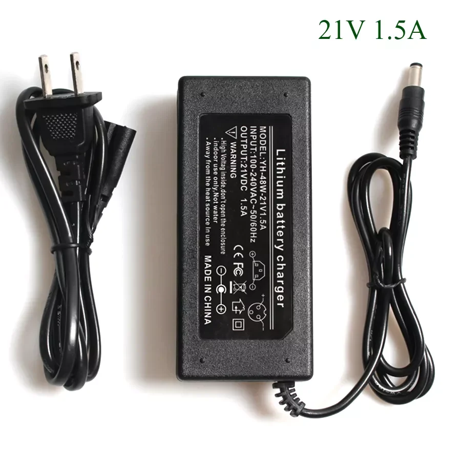 

21V 1.5A Lithium Battery Charger 5 Series 21V 1.5A Battery Charger For Lithium Battery With LED light Shows+AC Power Cable