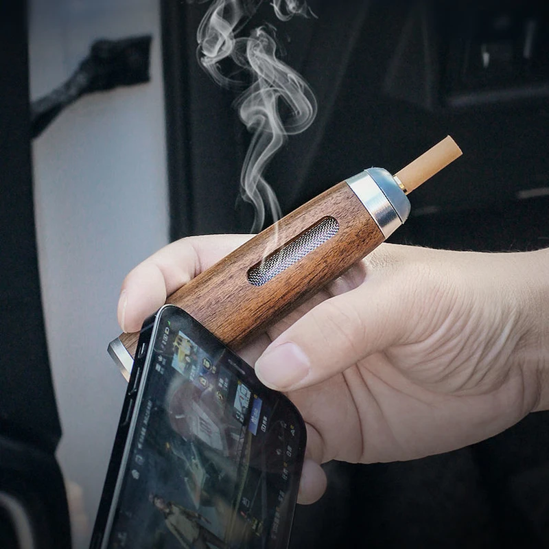 

Handheld Mini Ashtrays Anti Soot-flying Cigarette Cover Portable Car Ashtray Wood Cigarette Holder for Driveing Working Gameing