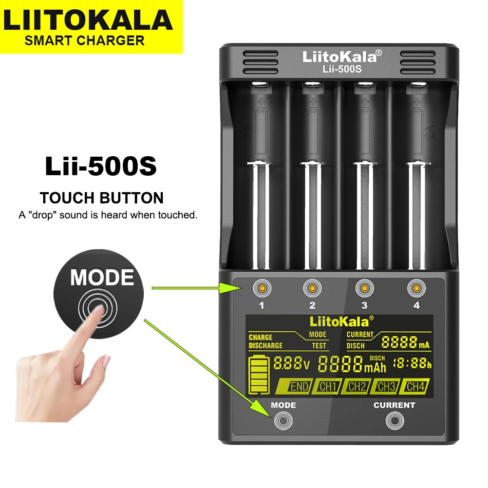 

Liitokala Lii-500S 18650 battery charger 3.7V 18350 18500 21700 14500 26650 16340 22650 10440 and 1.2V AA/AAA NiMH batteries