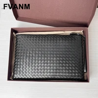 luxury brand mens cowhide woven hand grip envelope package large capacity business casual fashion simple hand grip briefcase