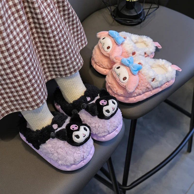 

Новинка, Детские хлопковые тапочки Sanrio, зимние комнатные тапочки Kuromi для девочек, Hello Kitty, Cinnamoroll, мужские Тапочки