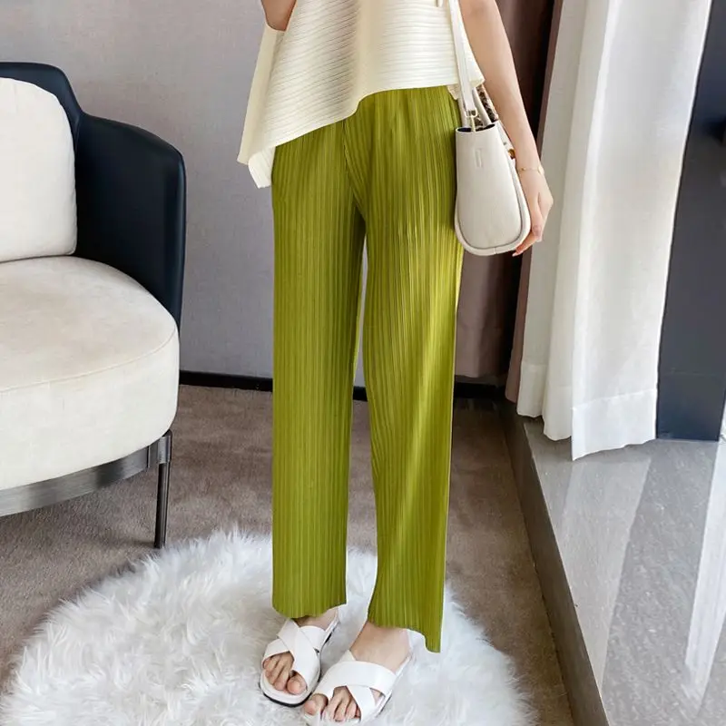 Pleated Trousers Women Summer 2023 New High Waist Sag Solid Casual Relaxed Straight Pants Wide Leg Pants Premium Female Tops