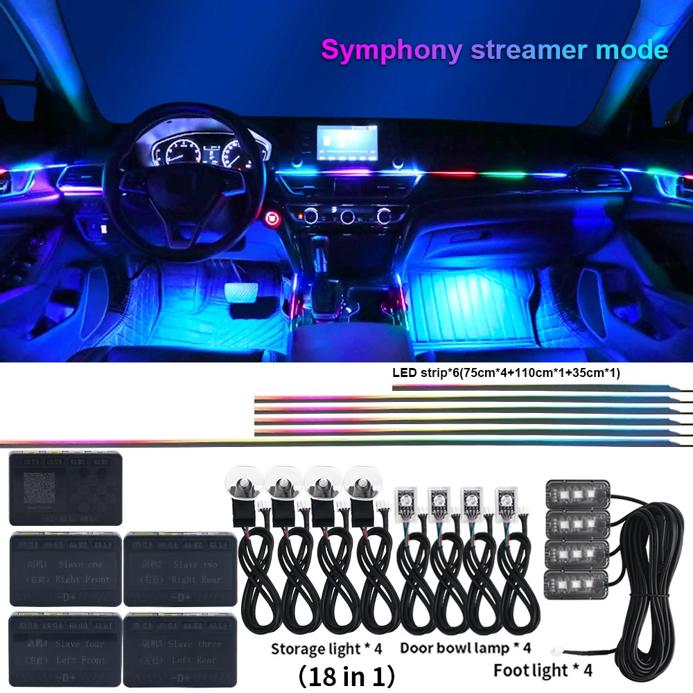 

Новейший автомобильный светодиодный двухзонный скрытый окружающий свет, дымчатый матовый черный акриловый светильник, симфония, украшение интерьера, комплекты атмосферного освещения