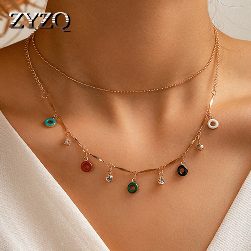 

ZYZQ Double Layer Necklace Beaded Alloy Anklets Set For Women Fashion Handmade Sandal Statement Bracelet Foot Boho Jewelry