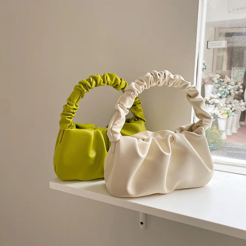 

2022 Summer Pleated Handlebags For Women PU Cloud Bags Leisure Armpit Bag Shopping Shoulder Bags Dumpling Handbags Female purses