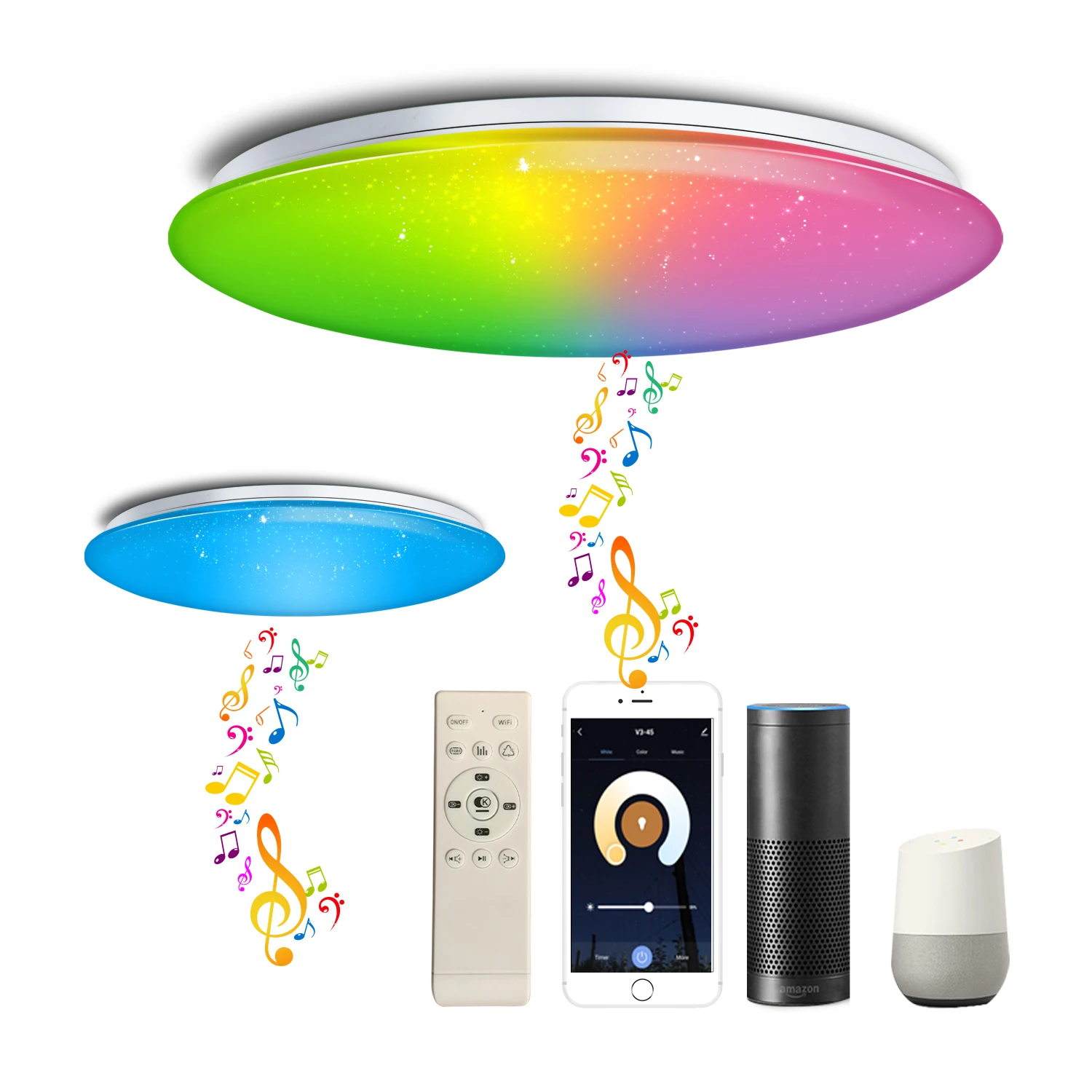 Modern Wifi Smart LED Ceiling Lights With Bluetooth Speaker Compatible With Alexa Google Home For Kid Girl Bedroom Living Room