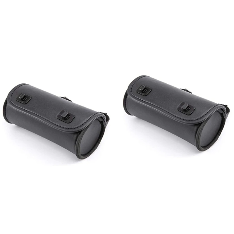 

2X Motorcycle Fork Bag PU Leather Handlebar Tool Pouch Sissy Bar Roll Storage Bag Saddle Bag With 2 Straps, Universal