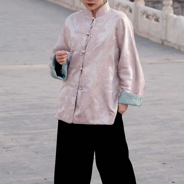 Женский жаккардовый пуховик на пуговицах китайский стиль