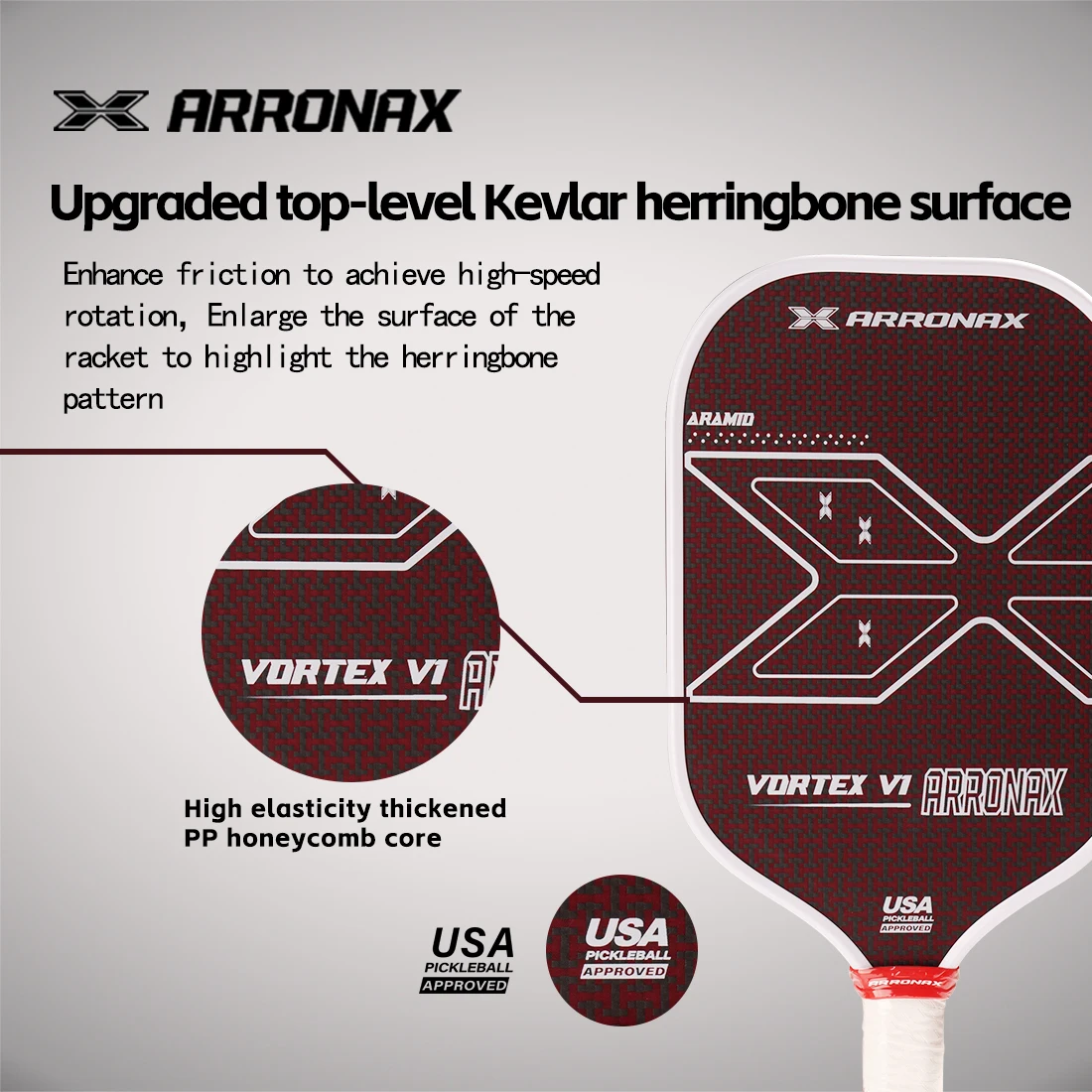 ARRONAX-Pickleball Paddle Карбоновая фрикционная поверхность 16 мм легкое весло с сотовым