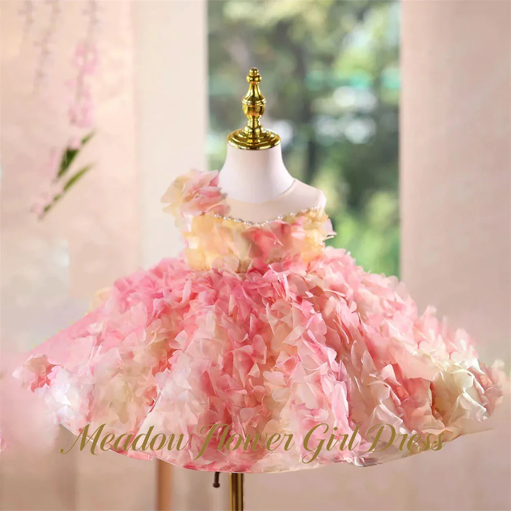 Фото Свадебное платье Meadow Peach для девочек 3-13 лет, без рукавов, для конкурсов красоты, с 3D-лепестками, детские платья для дня рождения и свадьбы №1