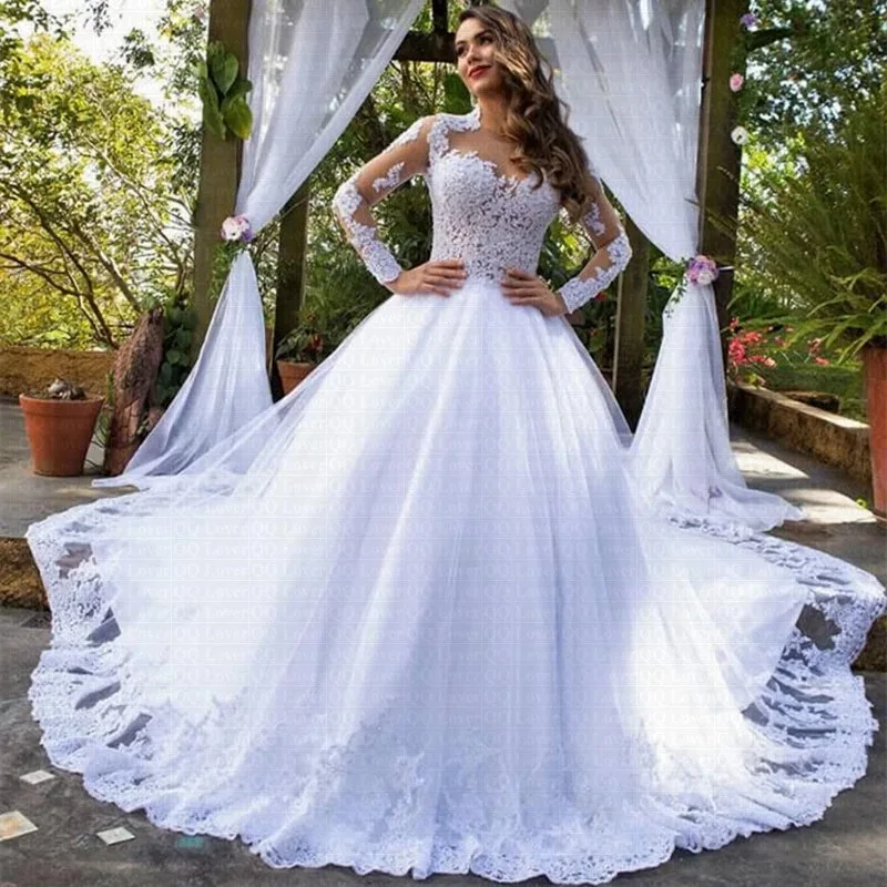 

Женское свадебное платье со шлейфом It's yiiya, белое платье с длинными рукавами, аппликацией и бисером на лето 2019