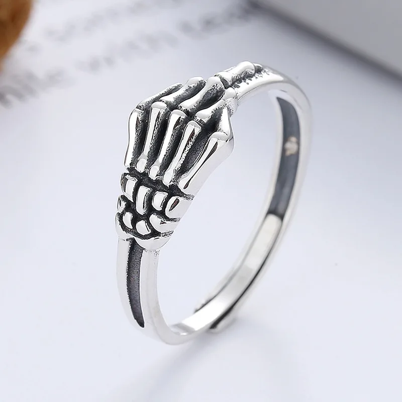 

S925 Sterling Silver Women's Rings European Punk Demon Hand Bone Opening Adjustable Rings Hip Hop Dark Luxury Goth Jewelry 925