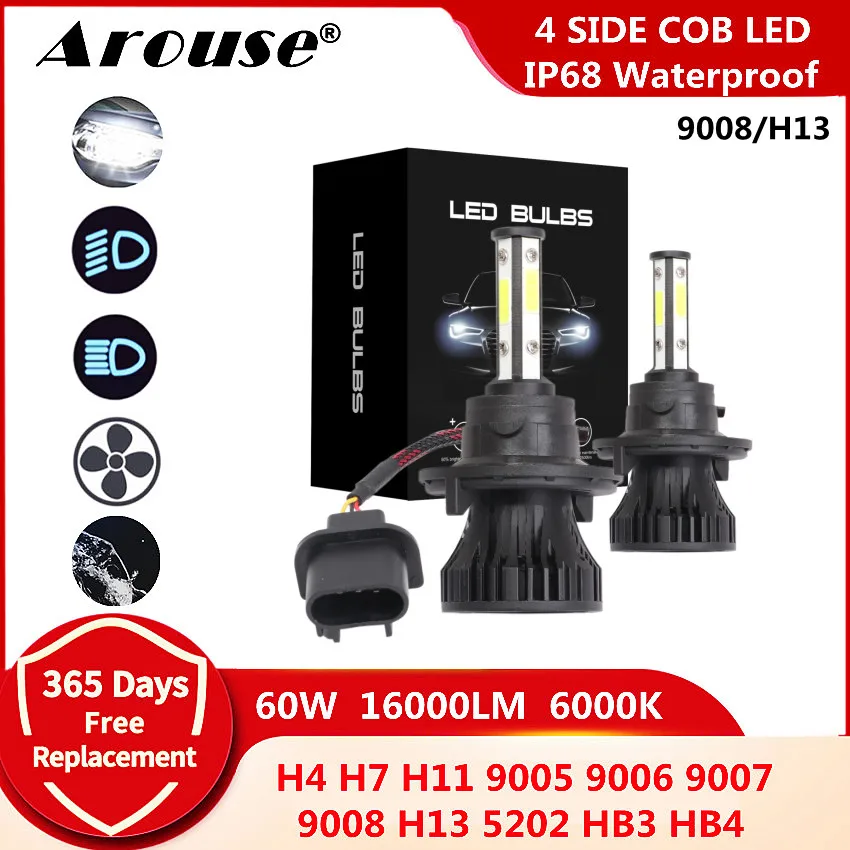 

2PCS 9008 H13 Hi Lo Beam H4 Led Canbus H7 Headlights 60W 16000LM 6000K Car LED Headlight Bulbs H11 Led Car Light Headlamp X15B