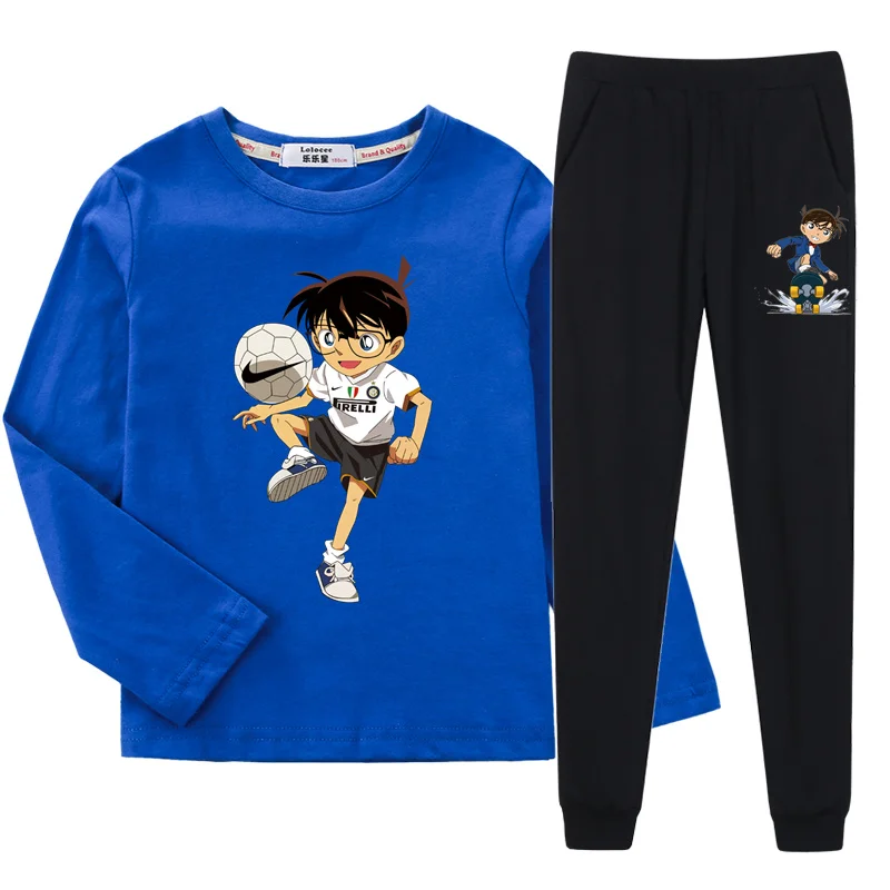 

Aimi Lakana Detective Conan Kids Anime Set Spring T-Shirt Long Pant Boys Cotton Clothing 2pcs Suit