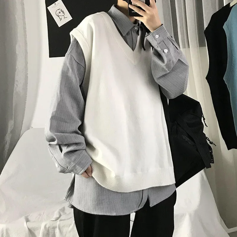 Мужской свитер с v-образным вырезом в гонконгском стиле модный однотонный