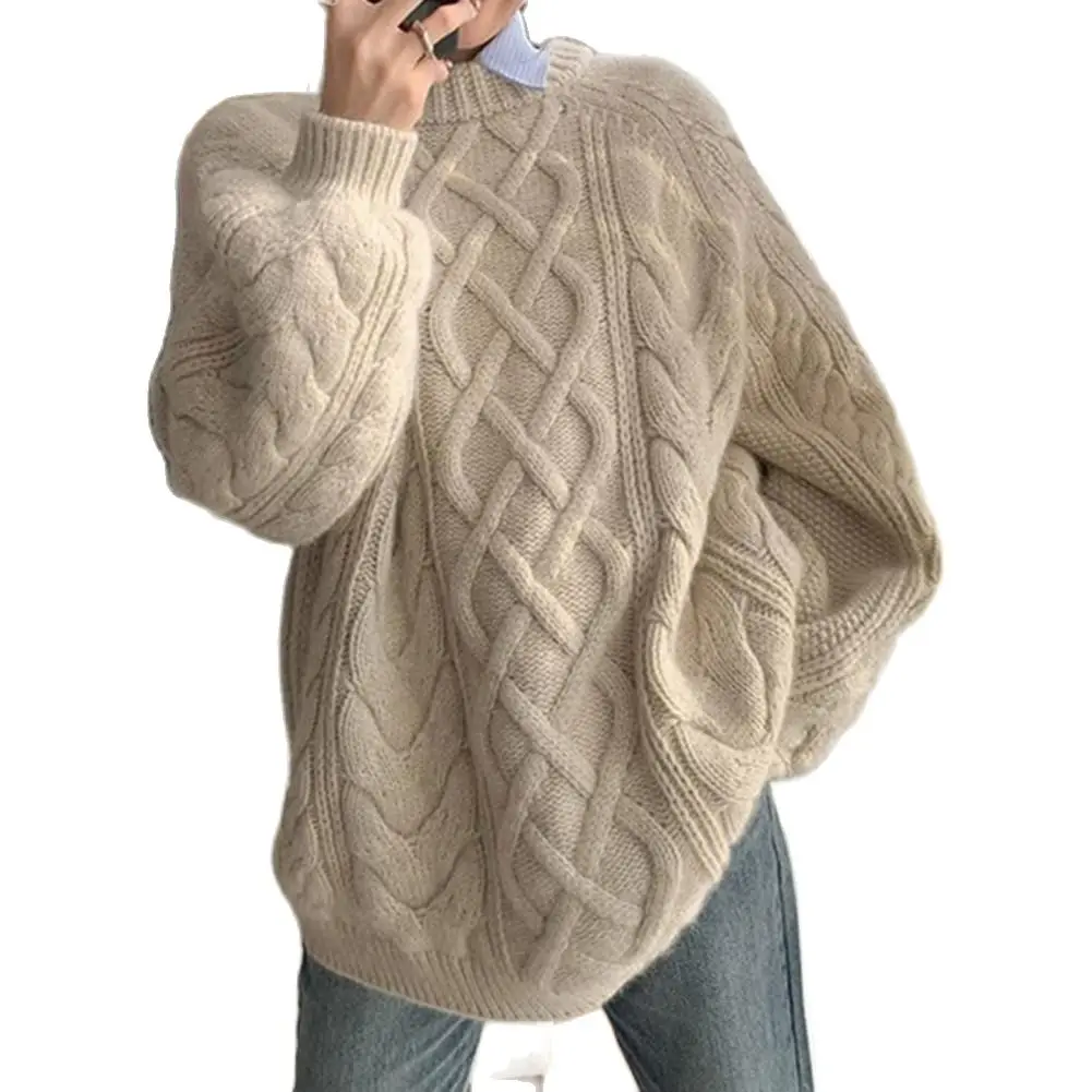 

Vintage Women Sweater Pullovers New Korean Solid Spring Autumn Femme Sweaters O-Neck Jumpers