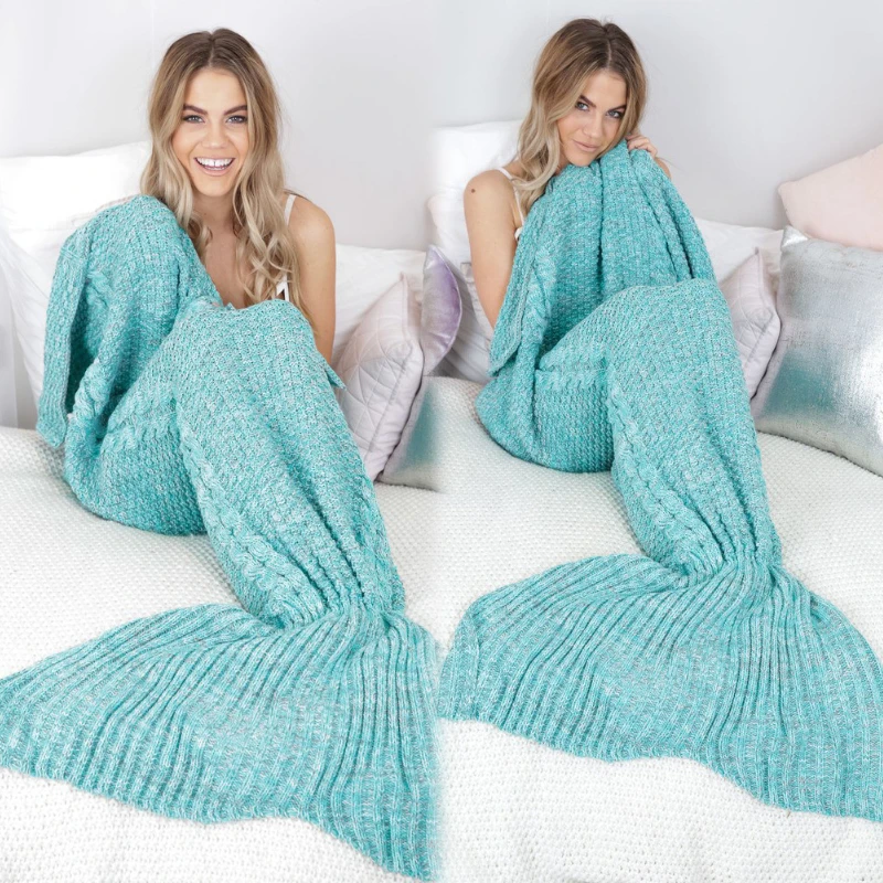 

Шерстяное плетеное одеяло, домашнее покрывало с хвостом русалки, покрывало для дивана, подарок на день рождения