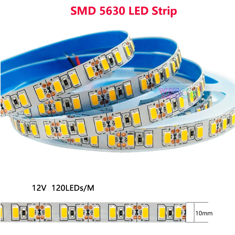 5M 10mm Width SMD 5630 LED Strip 120LEDs/M White/Warm white/Natural White  Flexible Lamp Tape IP20 Not waterproof DC12V For Home