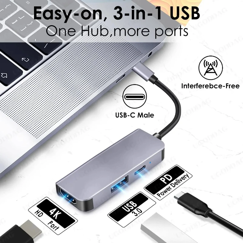 Концентратор USB C типа HDMI-совместимый адаптер 4k HDTV 3.0 PD Быстрая зарядка для