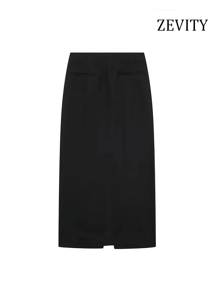 

ZEVITY женская модная юбка миди с разрезом и подолом, винтажная юбка с высокой талией и молнией сзади, женские юбки Mujer QUN5244